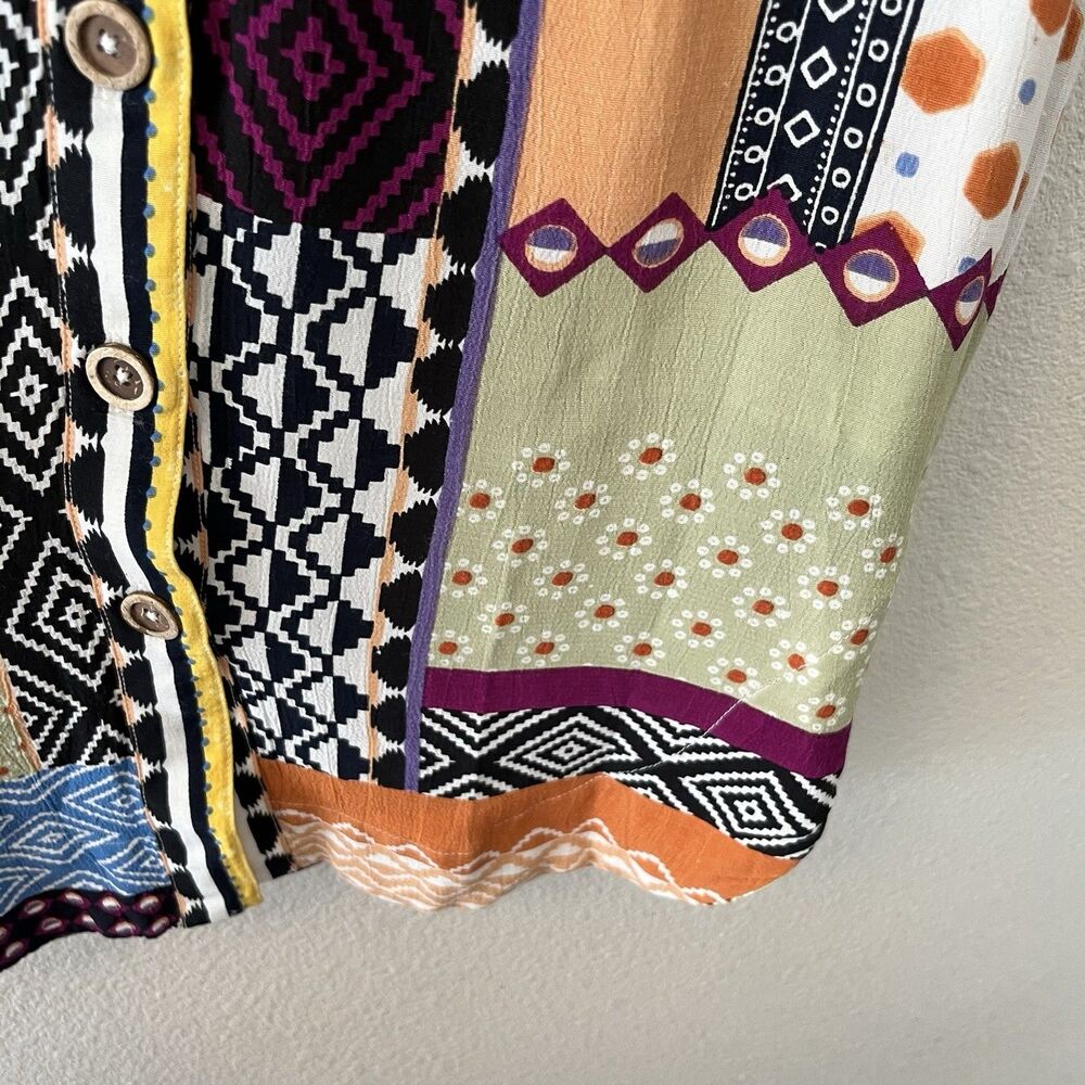 ANTHROPOLOGIE Women's Everyway Shirt Dress Size 2P Patchwork Boho Colorful Artsy - Picture 7 of 16